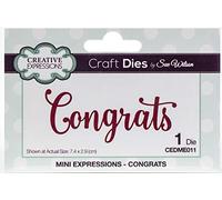 Sue Wilson Mini Expressions Congrats Die Set, Metal, Silver, 15.0 x 3.5 x 0.6 cm