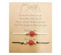 SueaLe 2Pcs/set Carnelian Crystal Couples Bracelets Red Carnelian Lucky Handmade For Women Men Girl Couple For Boyfriend And Girlfriend Customize For Him And Her