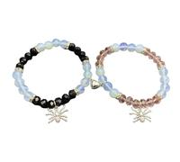 SueaLe 2pcs Spiders Bracelets Mutual Attraction Magnet Matching Elastic Beaded Bangle for Couple Women Men Halloween Spiders Bracelets