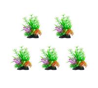 SueaLe 5PCS Fishtanks Decors Artificial Green Plant With Base Natural Lookings Water Grass For Home Office Aquariums Ornament