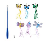 SueaLe 7 Pcs For Creative For Teaser Wand Refill Kit Various Butterfly Dragonflies Teaser Toy Retractable Wand Long Interactive Toy Refills Replacement Attachments Indoor