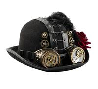 SueaLe Industrial Gear Chain Dome Hat With Dark Rose Flower And Goggles Victorian Theme Headwear For MardiGras Halloween Gothic Halloween Hat With Goggles