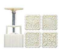 SueaLe Mooncake Mould, 4pcs Square Hand Press Stamp Moon Cake Decor Barrel Moon Cake Mold 125g DIY Tool