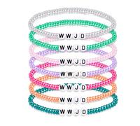 SueaLe WWJD Elastic Hand Jewelry Set Elastic Bracelets Religious Gifts Colorful Resin What Would Do Religious Gifts For Men