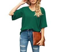 SUEANI Women's Blouse Tops Loose V Neck 3/4 Bell Sleeve Shirt, A- Dark Green, L