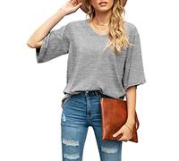 SUEANI Women's Blouse Tops Loose V Neck 3/4 Bell Sleeve Shirt, A- Light Gray, L