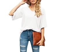 SUEANI Women's Blouse Tops Loose V Neck 3/4 Bell Sleeve Shirt(Large, White)