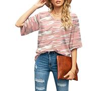 SUEANI Women's Casual V Neck Bell Sleeve Shirts Tops Loose Blouses(X-Large, FP Camo Pink)