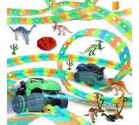 Suebah 324P Dinosaur Scene Glow-in-the-Dark Car Track Toy Set, Flexible Car Track for Kids - The for Boys, Girls, and Toddlers Aged 3+
