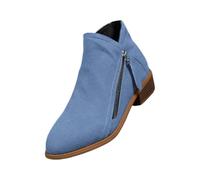 Suede Ankle Boots for Women Side Zipper Square Low Heel Pointed Toe Ladies Boots V Cut Pull On Walking Boots Anti-Slip Stylish and Versatile Comfort Wide Fit Casual Chelsea Booties