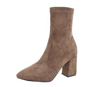 Suede Ankle Boots for Women UK Pointed Toe Block Heel Boots Khaki