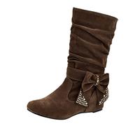 Suede Ankle Boots Women's Flat Half Boots Wide Calf Cowboy Boots | Mid-height western boots, vintage cowboy wide shaft boots with rhinestones, plain elegant women's boots for winter