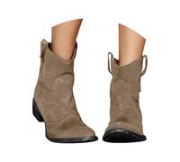 Suede Back Zipper Autumn Short Ankle Boots Women's Western Cowboy Ankle Boots Heel Mid Tube Round Toe Thick Heel Mid Heel Fashion Retro Classic Short Boots Extra Wide Width Rain Boots (Brown, 5.5)
