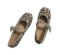 Suede Ballet Flat ary Jane for Women Tan Soft Leather Adjustable Buckle Metal Strap Doll Shoes Comfortable Square Toe Slip-On Soft Work Retro Ballerina Dancing ractice Loafer (Khaki, 4)