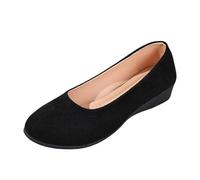 Suede Ballet Flats for Women Size 4-6.5 with Wedge Heel Slip On Ballerina Shoes Summer Casual Comfort Dolly Shoes Lounge Ladies PUmps for Teacher, School and Daily,Black,4.5