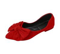 Suede Ballet Shoes Women Extra Wide - Slip On Flats for Women Lightweight Pointed Toe Flats Closed Toe Ballerina Pumps Comfy Work Smart Office Shoes Solid Color Pumps with Bow Dress Shoe Red