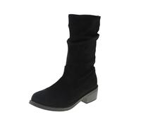 Suede Boots Women's Black with Block Heel, Half Boots Women's Summer Black Slip On Pleated Boots Western Boots Faux Suede Boots Plain Half Boots Cowboy Boots Summer Ankle Boots, black, 8 UK