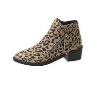 Suede Boots Womens Leopard Print Mid Calf Boot Platform Chunky Boots Wide Fit Vintage Boots Round Toe Ankle Boots for Women UK Sale Fall Fashion Casual Pointed Boots Walking Shoes Booties