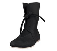 Suede Boots Women's/Men's Medieval Slip-On Ankle Boots Women's Flat with Lacing Renaissance Knight Hunter Boots Halloween Cosplay Costume Unisex Victorian Costume Shoes Gladiator, Z1 Black, 8 UK
