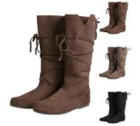 Suede Boots Women's/Men's Medieval Slip-On Ankle Boots Women's Flat with Lacing Renaissance Knight Hunter Boots Halloween Cosplay Costume Unisex Victorian Costume Shoes Gladiator, brown, 8.5 UK