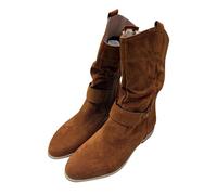 Suede Boots Womens Mid Calf Low Heel Ankle Boots Wide Fit Winter Boots Outdoor Hiking Boots Flat Sexy Wrinkle Boots Pointed Toe Rubber Sole Walking Shoes Boots Plus Size UK Sale Clearance