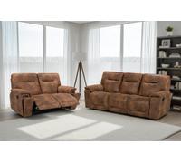 Suede Brown Faux Leather 3 + 2 Seater Manual Recliner Sofa Set For Living Room Murcia