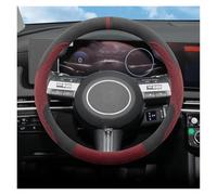 Suede Car Steering Wheel Cover For Tucson For Kona I30 For Ioniq 6 5 9 For Elantra For Santa Fe For Cruz For Inster 2018-2026 Steering Wheel Protector(Round Black Red)