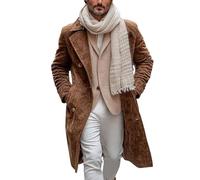 Suede Coat Men's Long Brown Trench Coat Cardigan - Vintage Lapel Collar Winter Coat Short Coat with Button Overcoat Autumn Coat with Pockets Winter Jacket Crossing Jacket Windbreaker, brown, L