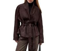 Suede Coat Women Faux Suede Jacket Belted Slim Fit Long Sleeve Suede Leather Jackets Coats