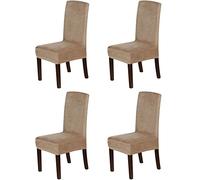 Suede Dining Room Chair Covers Dining Chair Slipcover Velvet Chair Covers for Dining Room, High Back Chair Protector Soft Stretch Removable, Washable,Brass,Set of 4