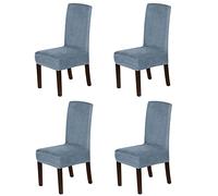 Suede Dining Room Chair Covers Dining Chair Slipcover Velvet Chair Covers for Dining Room, High Back Chair Protector Soft Stretch Removable, Washable,Grey Blue,Set of 4