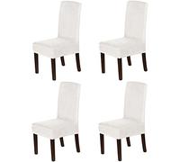 Suede Dining Room Chair Covers Dining Chair Slipcover Velvet Chair Covers for Dining Room, High Back Chair Protector Soft Stretch Removable, Washable,Tooth White,Set of 4