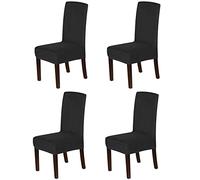 Suede Dining Room Chair Covers Dining Chair Slipcover Velvet Chair Covers for Dining Room, High Back Chair Protector Soft Stretch Removable, Washable,Black,Set of 4