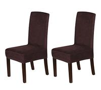 Suede Dining Room Chair Covers Dining Chair Slipcover Velvet Chair Covers for Dining Room, High Back Chair Protector Soft Stretch Removable, Washable,Brown,Set of 2