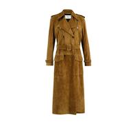 Suede Double-Breasted Trench Coat, female, Saint Laurent, Trench Coats, Brown, L, Coats L