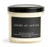Suéde et Safran Artisan Soy Candle - Leather, Saffron & Raspberry Scent, Handmade 20h Burn, 100g Natural Wax in Glass Jar, Bold Home Decor & Luxury Gift