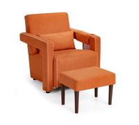 Costway Upholstered Padded Accent Chair With Footstool And Lumbar Pillow-orange, Orange