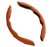 Suede-Finish Steering Wheel Cover Engineered for 38cm Steering Wheels with Two-Piece Design to Accommodate Both Round and Flat Bottom Shapes (Brown)