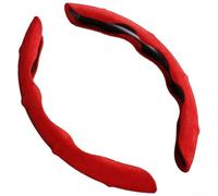 Suede-Finish Steering Wheel Cover Engineered for 38cm Steering Wheels with Two-Piece Design to Accommodate Both Round and Flat Bottom Shapes (Red)