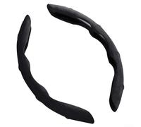Suede-Finish Steering Wheel Cover Engineered for 38cm Steering Wheels with Two-Piece Design to Accommodate Both Round and Flat Bottom Shapes (Black)