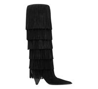 Suede Fringe Heeled Boots - female - Michael Kors - Heeled Boots - Black - 5 1/2 UK - Shoes 5 1/2 UK