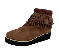 Suede Fringed Ankle Boots for Women Low Heel Ankle Shoe Boots Lightweight Fur Lined Warm Casual Comfort Winter Ankle Boots Mid Calf Zip Boots Outdoor Walking Warm Bootie for Party Occasion Brown