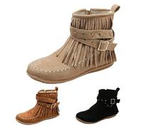 Suede Fringed Ankle Boots for Women Wide Fit Low Heel Ankle Shoe Boots Lightweight Fur Lined Warm Casual Comfort Winter Ankle Boots Lightweight Zip Up Casual Comfort Ankle Boots Beige