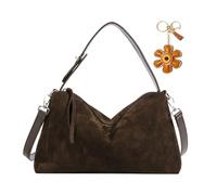 Suede Hobo Bags for Women,Faux Leather Handbags with Shoulder Strap, Crossbody Purse with Flower Keychain for Autumn, Coffee, One Size