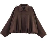 Suede Jacket for Women Y2K - Faux Suede Cropped Coat with Batwing Sleeves, Full Zip Lapel Outerwear, Trendy Casual Going Out Fashion Jacket (UK, Alpha, L, Regular, Regular, coffee)