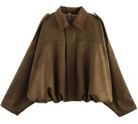 Suede Jacket for Women Y2K - Faux Suede Cropped Coat with Batwing Sleeves, Full Zip Lapel Outerwear, Trendy Casual Going Out Fashion Jacket (UK, Alpha, XL, Regular, Regular, Brown)