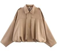 Suede Jacket for Women Y2K - Faux Suede Cropped Coat with Batwing Sleeves, Full Zip Lapel Outerwear, Trendy Casual Going Out Fashion Jacket (UK, Alpha, S, Regular, Regular, Khaki)
