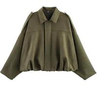 Suede Jacket for Women Y2K - Faux Suede Cropped Coat with Batwing Sleeves, Full Zip Lapel Outerwear, Trendy Casual Going Out Fashion Jacket (UK, Alpha, XS, Regular, Regular, green)