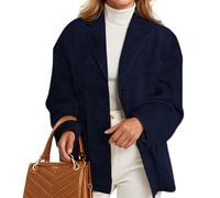 Suede Jackets for Women 2024 Plus Size Faux Leather Jacket Casual Button Down Coat Y2k Fall Fashion Outerwear Blazers (Navy,S)
