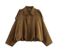 Suede Jackets for Women Bomber Jacket Casual Women's Faux Suede Lapel Pilot Coat Ladies Oversized Streetwear Y2K Batwing Loose Outerwear with Button Outerwear Going Out Spring Autumn Winter